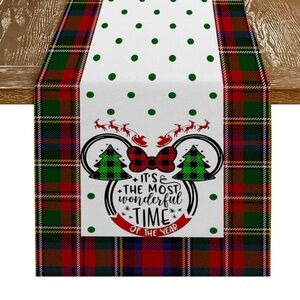 13x72 Table Runner Disney  Minnie Mouse Christmas Buffalo Plaid Fabric Mantel